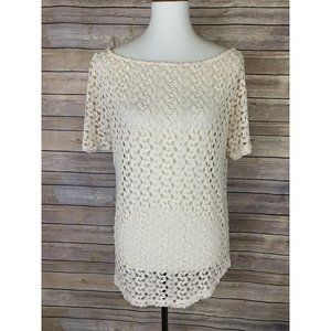 UO Staring At Stars XS Lace Blouse Short Sleeve Rounded Hem Boho Hippie Festival